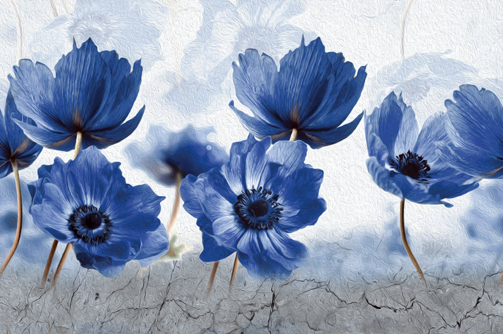 Wallpaper Murals Peel and Stick Removable Blue Floral Oil Painting Design High Quality