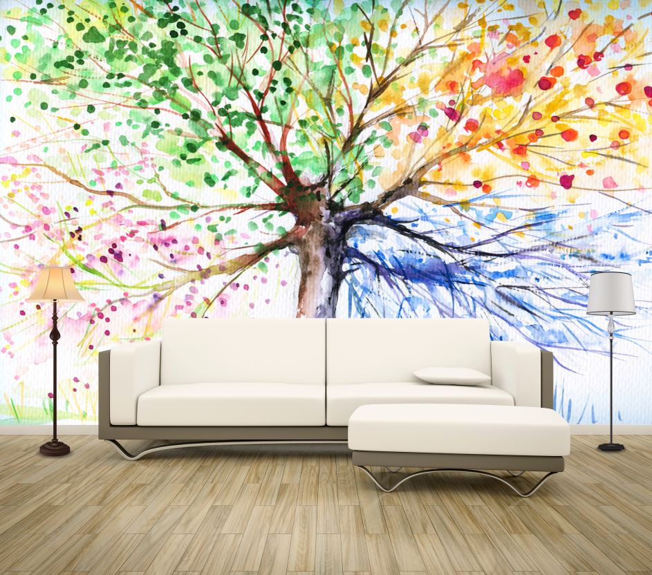 Wallpaper Murals Peel and Stick Removable Colorful Tree Painting High Quality