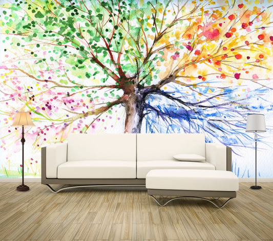 Wallpaper Murals Peel and Stick Removable Colorful Tree Painting High Quality