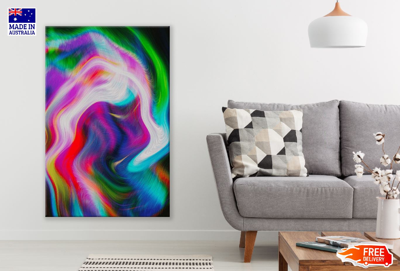 Wave Rainbow Colors Abstract Design Print 100% Australian Made