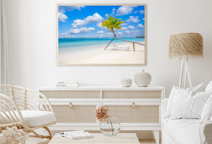Hammock on Palm Tree & Sandy Sea Photograph Home Decor Premium Quality Poster Print Choose Your Sizes