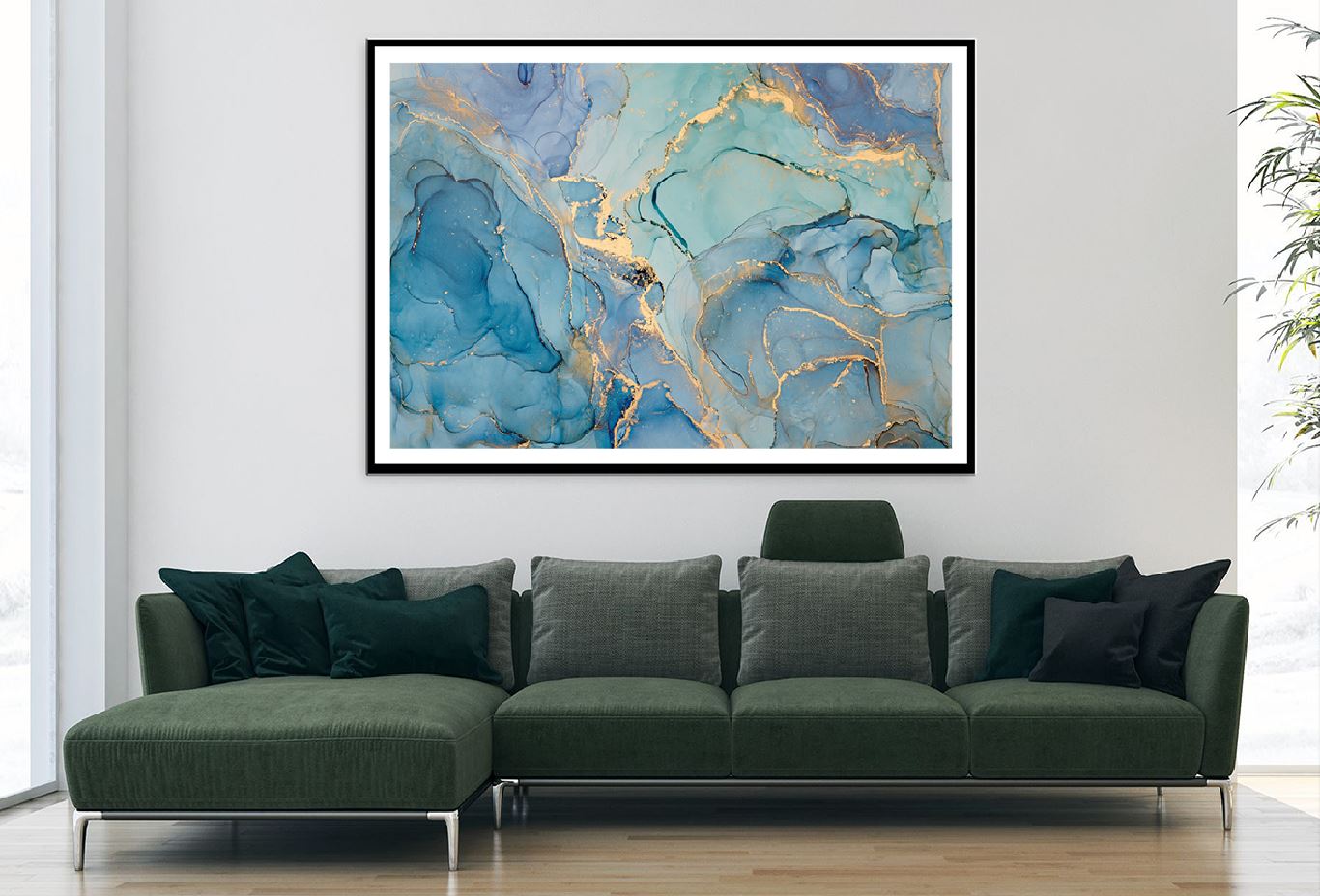 Blue Green & Gold Fluid Abstract Design Home Decor Premium Quality Poster Print Choose Your Sizes
