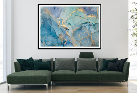 Blue Green & Gold Fluid Abstract Design Home Decor Premium Quality Poster Print Choose Your Sizes