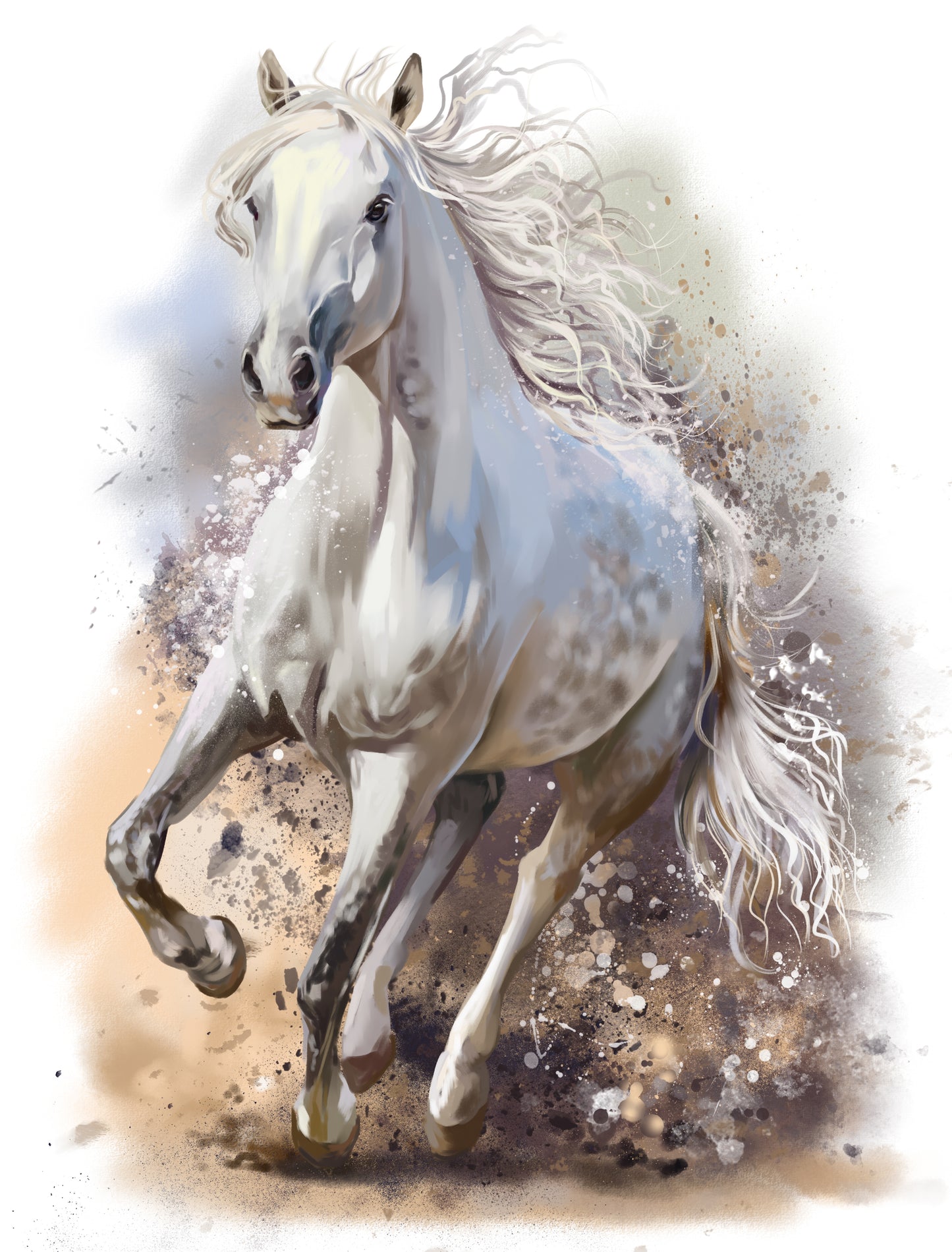 White Horse Running Watercolor Painting Print 100% Australian Made