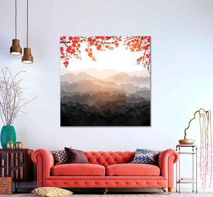 Square Sakura Trees in Blossom With Sunrise High Quality Print 100% Australian Made