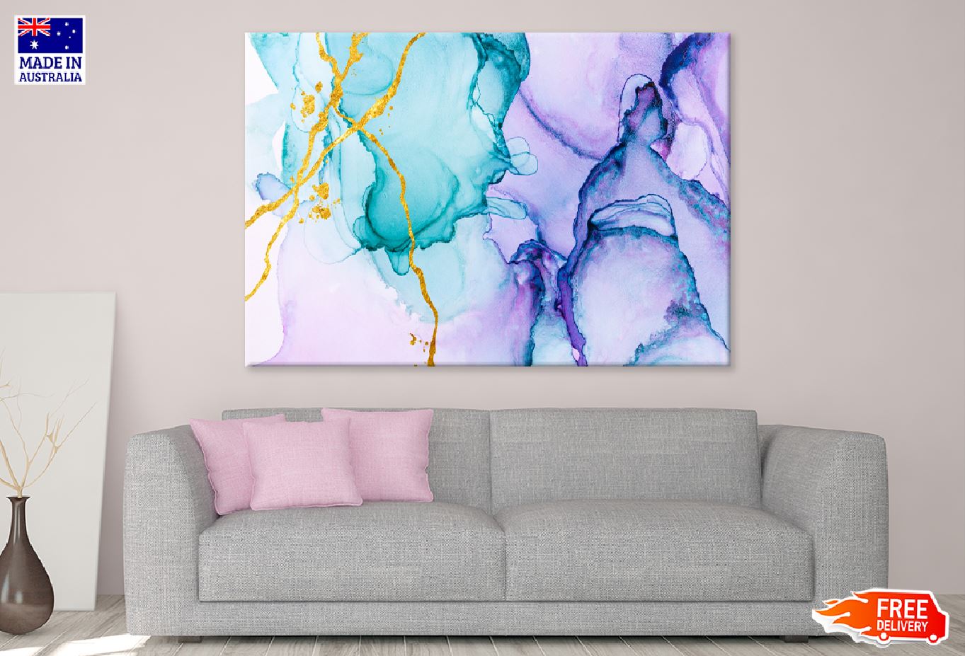 Pink Blue & Gold Lines Abstract Design Print 100% Australian Made