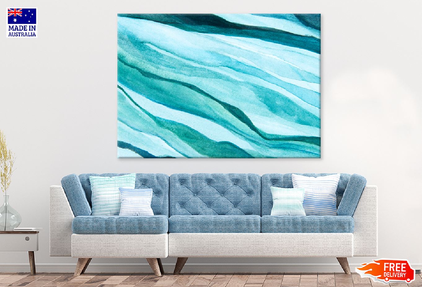 Blue Green Watercolor Abstract Design Print 100% Australian Made
