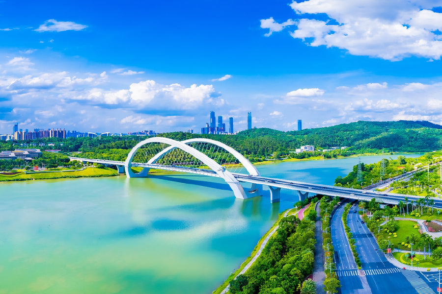 Nanning City with Bridge & Lake View Photograph Print 100% Australian Made