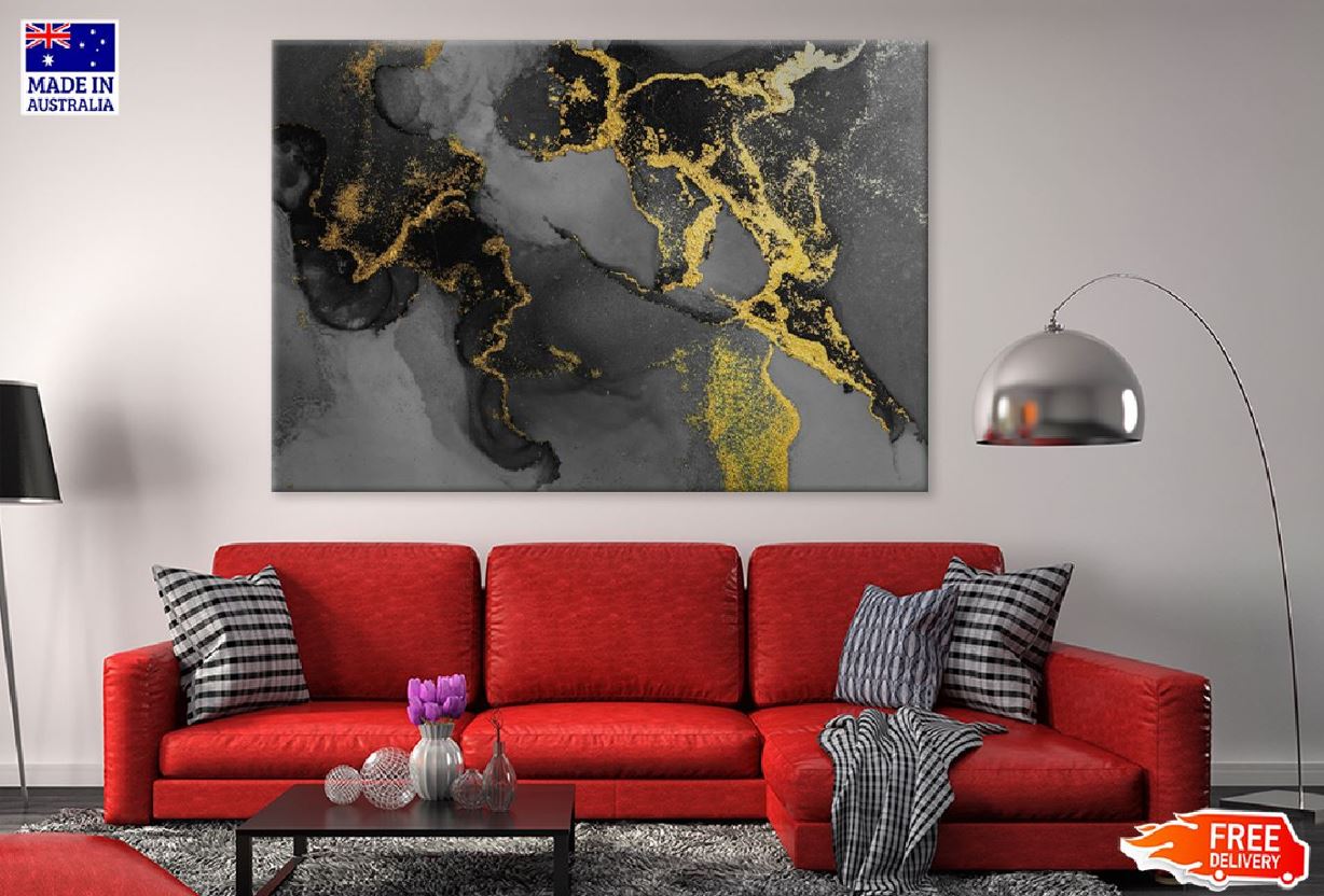 Black with Gold Splash Abstract Design Print 100% Australian Made