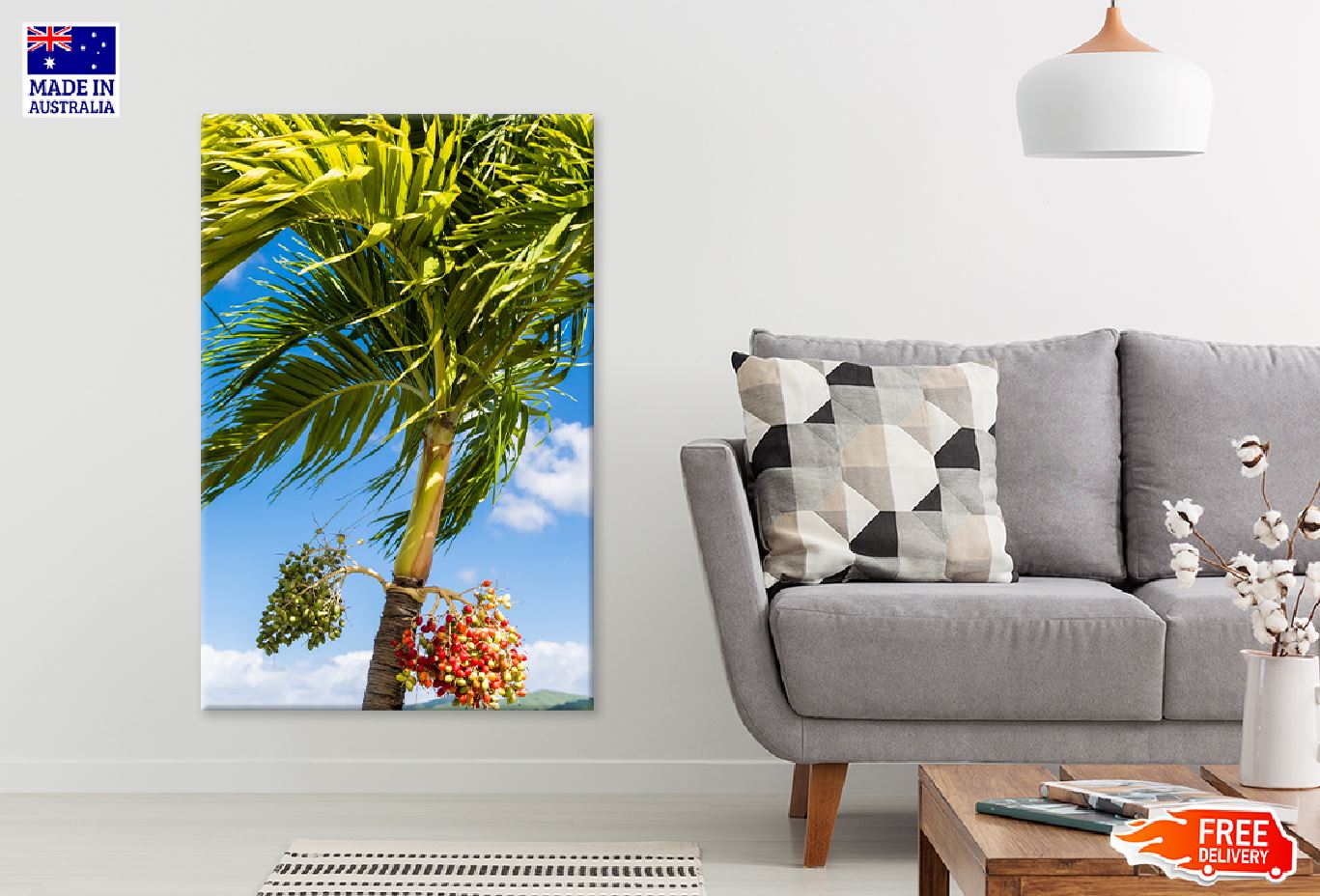 Orange & Green Berries Palm Tree Photograph Print 100% Australian Made