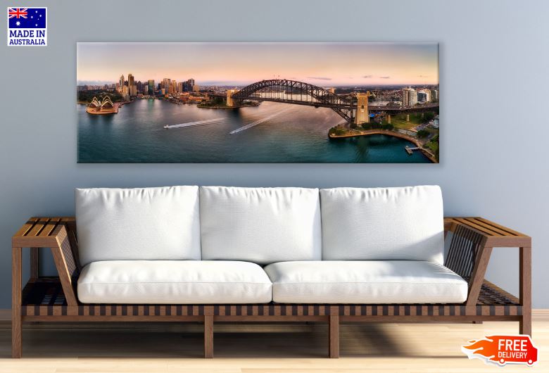 Panoramic Canvas City Sky View at Sunset High Quality 100% Australian Made Wall Canvas Print Ready to Hang