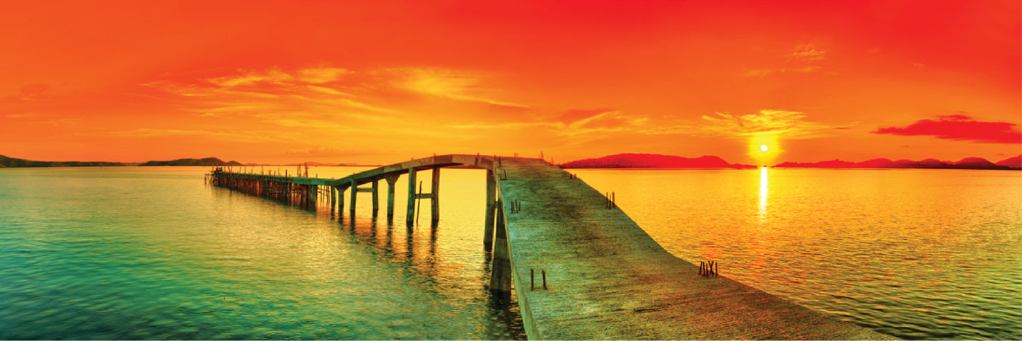 Panoramic Canvas Beach Pier Sunset High Quality 100% Australian made wall Canvas Print ready to hang