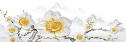 Panoramic Canvas 3D Gold & White Floral Design High Quality 100% Australian Made Wall Canvas Print Ready to Hang