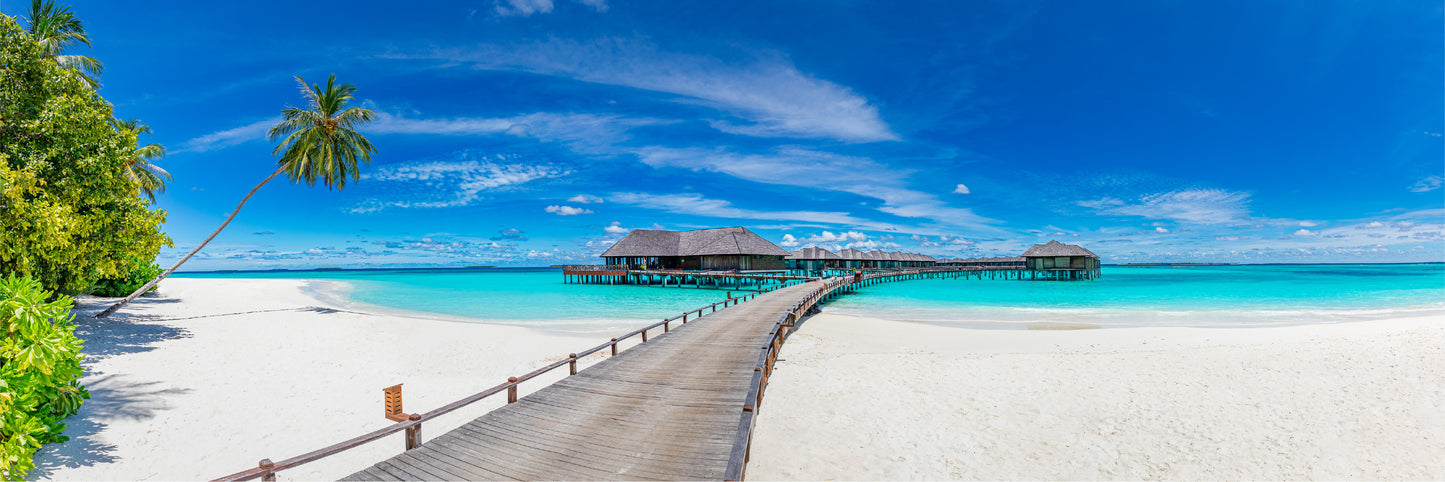Panoramic Canvas Wooden Pier & Beach Resort Photograph High Quality 100% Australian Made Wall Canvas Print Ready to Hang
