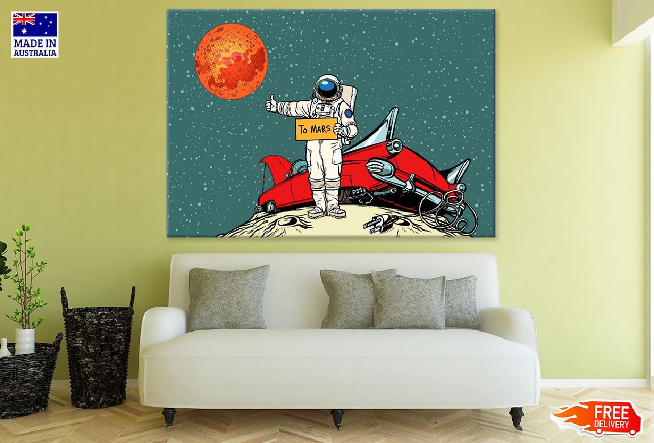 Astronaut's Car Broke Down on Space in Road to Mars Print 100% Australian Made