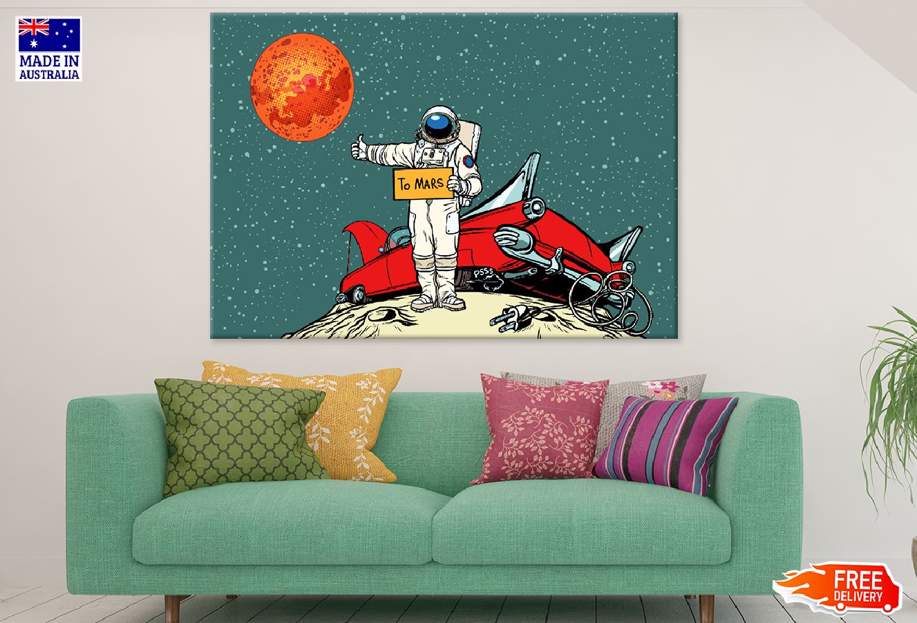 Astronaut's Car Broke Down on Space in Road to Mars Print 100% Australian Made