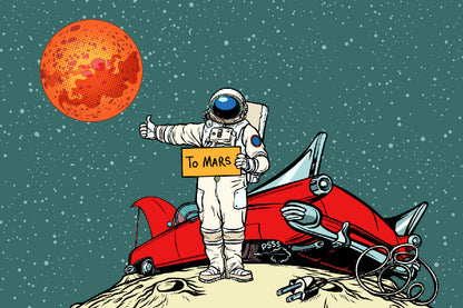 Astronaut's Car Broke Down on Space in Road to Mars Print 100% Australian Made