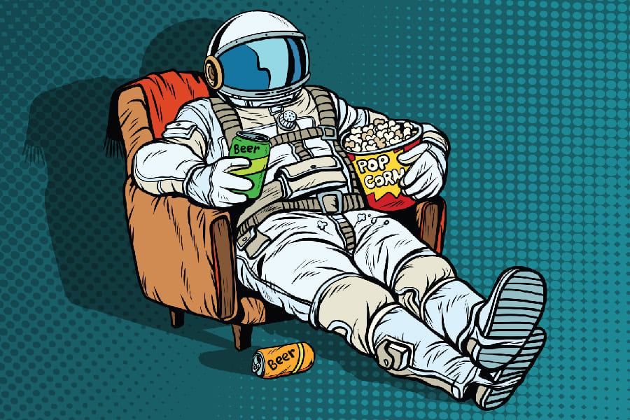 Astronaut with Beer & Pop Corn Print 100% Australian Made