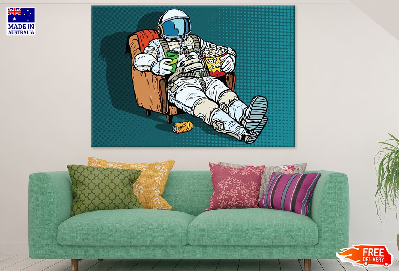 Astronaut with Beer & Pop Corn Print 100% Australian Made