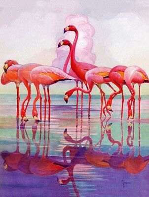 Flamingo Birds on Water Painting Print 100% Australian Made