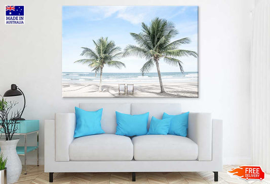 Palm Trees & Chairs Near Sea Photograph Print 100% Australian Made
