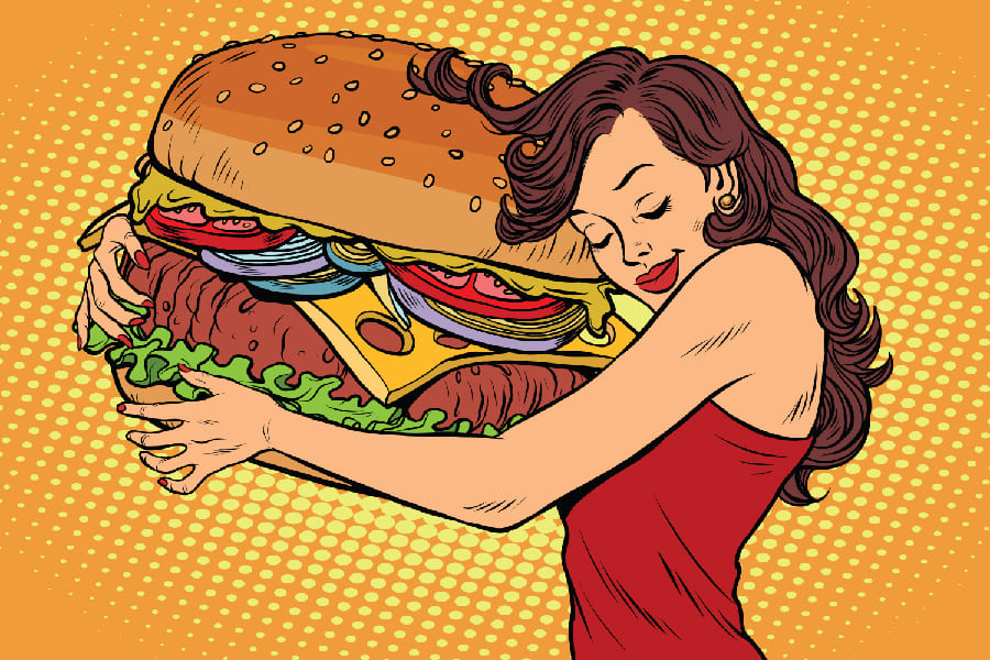 Beautiful Young Woman Hugging Burger Print 100% Australian Made