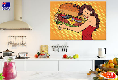 Beautiful Young Woman Hugging Burger Print 100% Australian Made
