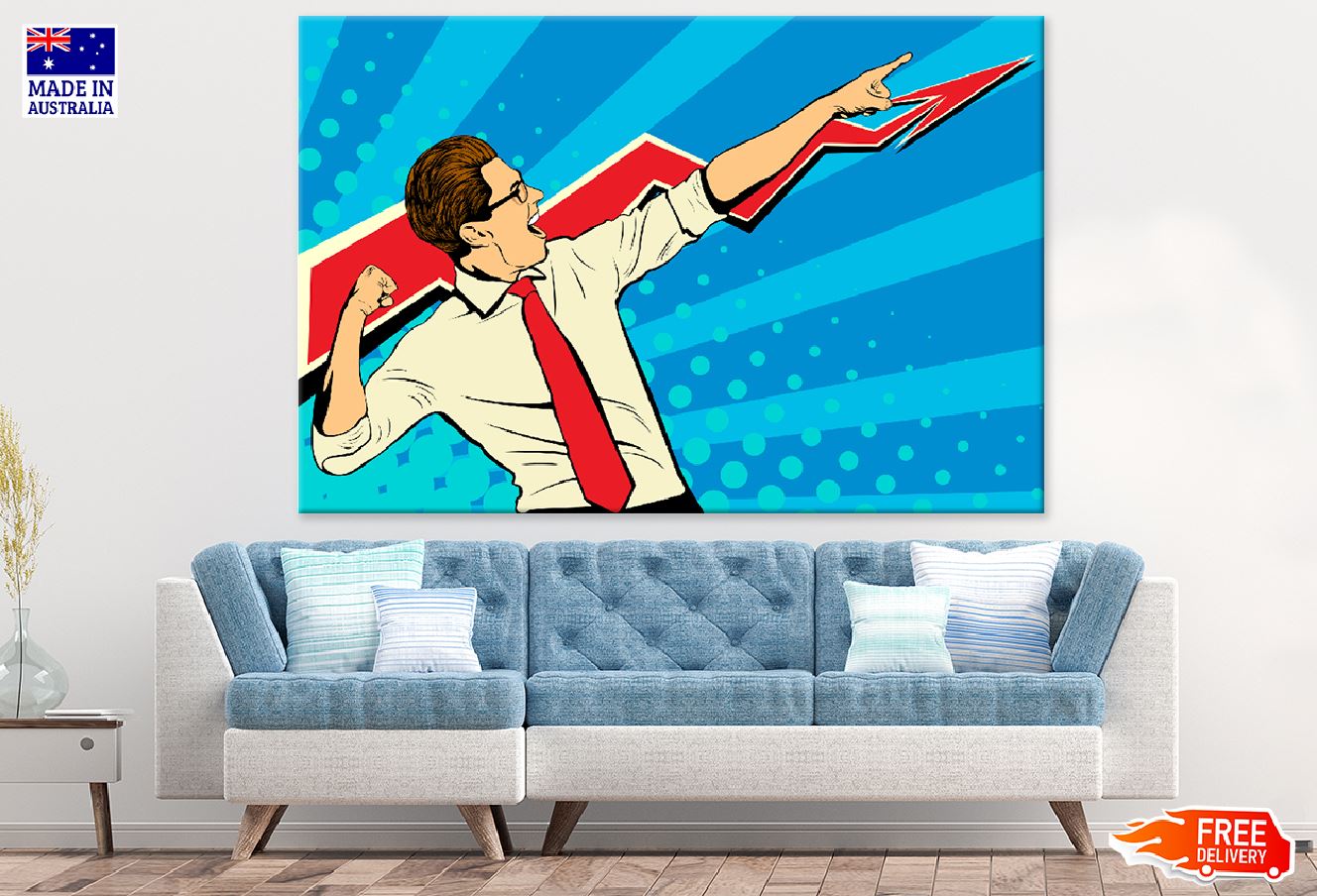 Businessman Showing The Top of The Chart Print 100% Australian Made