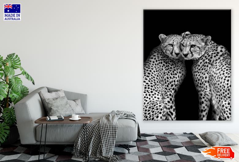 Cheetah Pair Portrait B&W Photograph Print 100% Australian Made