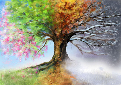 Colorful Four Season Tree Oil Painting Print 100% Australian Made