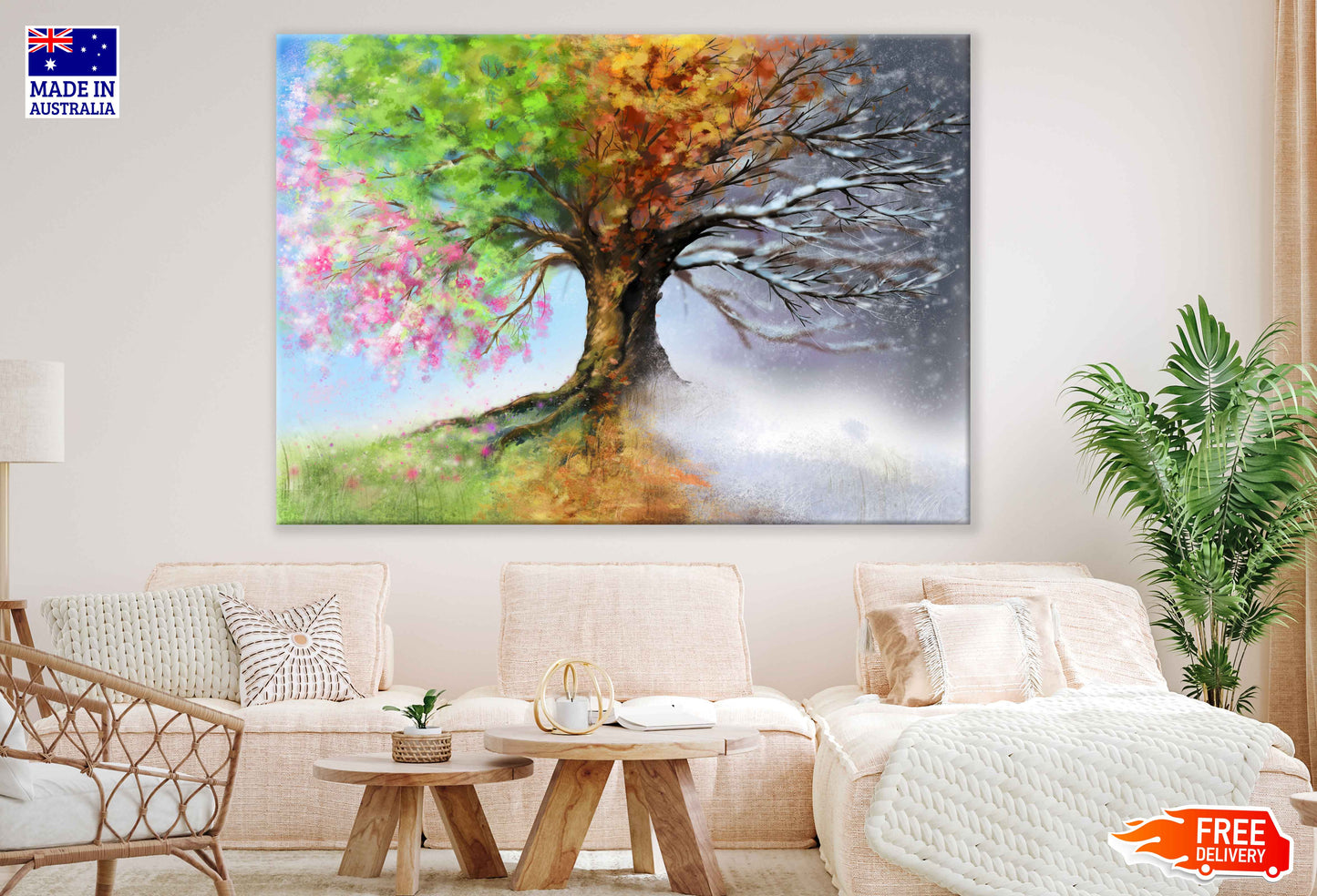 Colorful Four Season Tree Oil Painting Print 100% Australian Made
