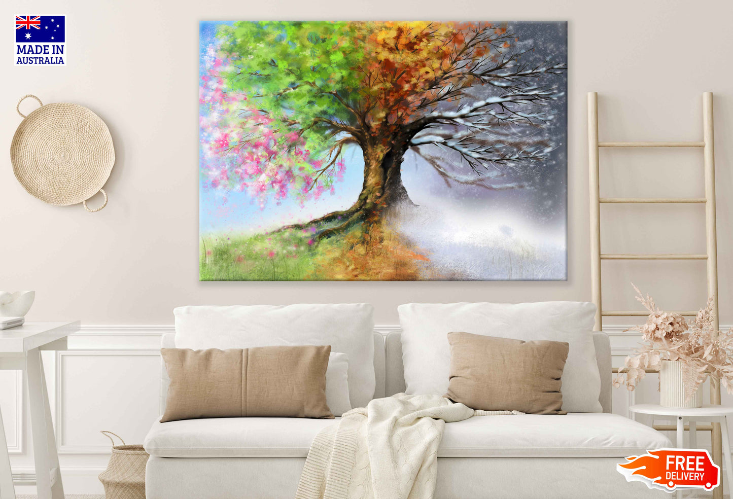Colorful Four Season Tree Oil Painting Print 100% Australian Made