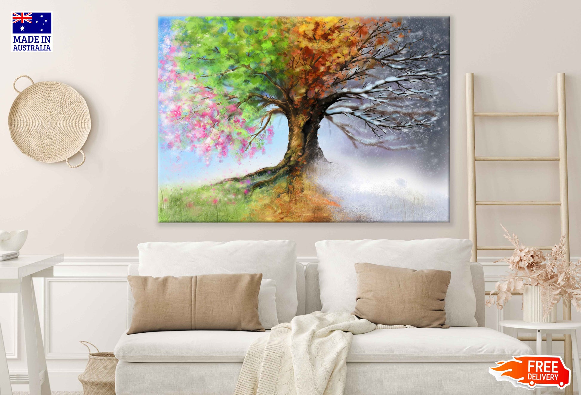 Colorful Four Season Tree Oil Painting Print 100% Australian Made