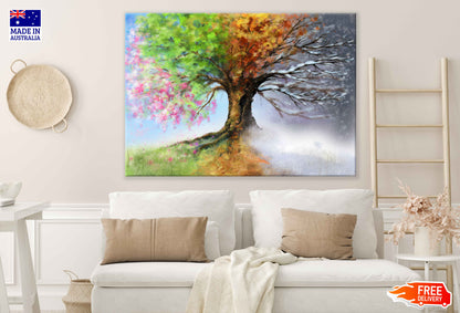 Colorful Four Season Tree Oil Painting Print 100% Australian Made