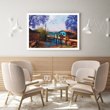 House Near River Oil Painting Home Decor Premium Quality Poster Print Choose Your Sizes