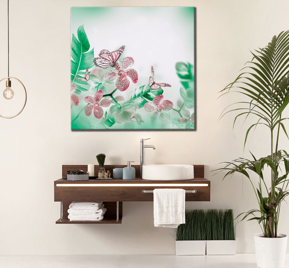 Square Canvas Flowers & Butterflies Photograph High Quality Print 100% Australian Made