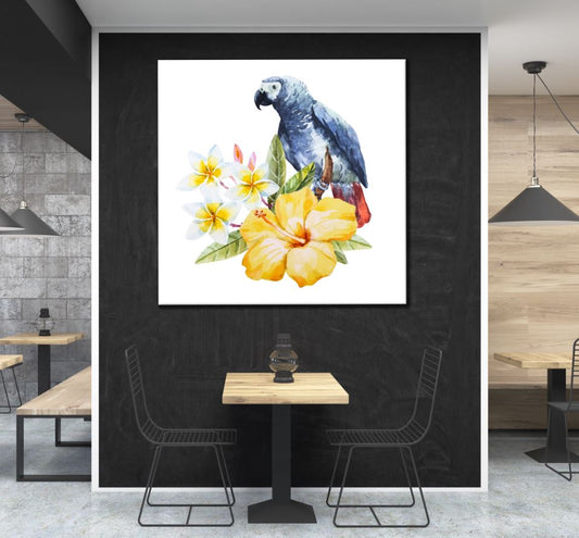 Square Canvas Bird & Flowers Watercolor Painting High Quality Print 100% Australian Made