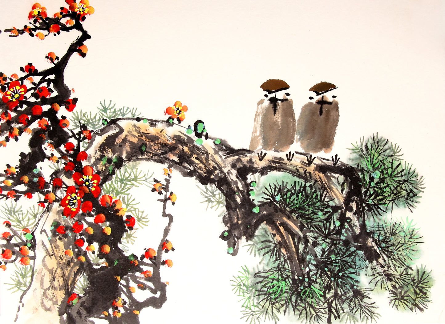 Birds on Flower Tree Painting Home Decor Premium Quality Poster Print Choose Your Sizes