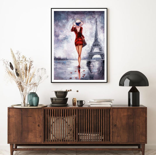 Woman & Eiffel Tower Oil Painting Home Decor Premium Quality Poster Print Choose Your Sizes
