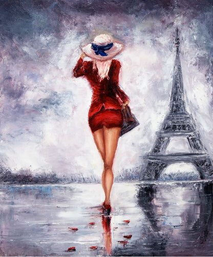 Woman & Eiffel Tower Oil Painting Home Decor Premium Quality Poster Print Choose Your Sizes