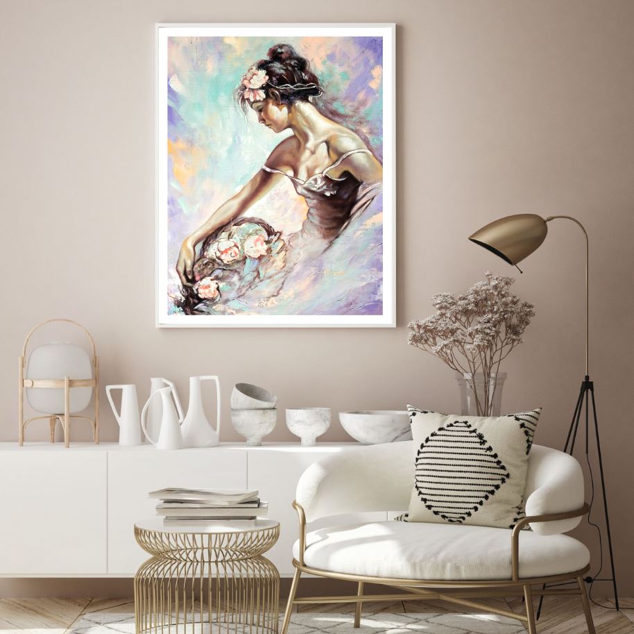 Girl with Flower Bouquet Painting Home Decor Premium Quality Poster Print Choose Your Sizes