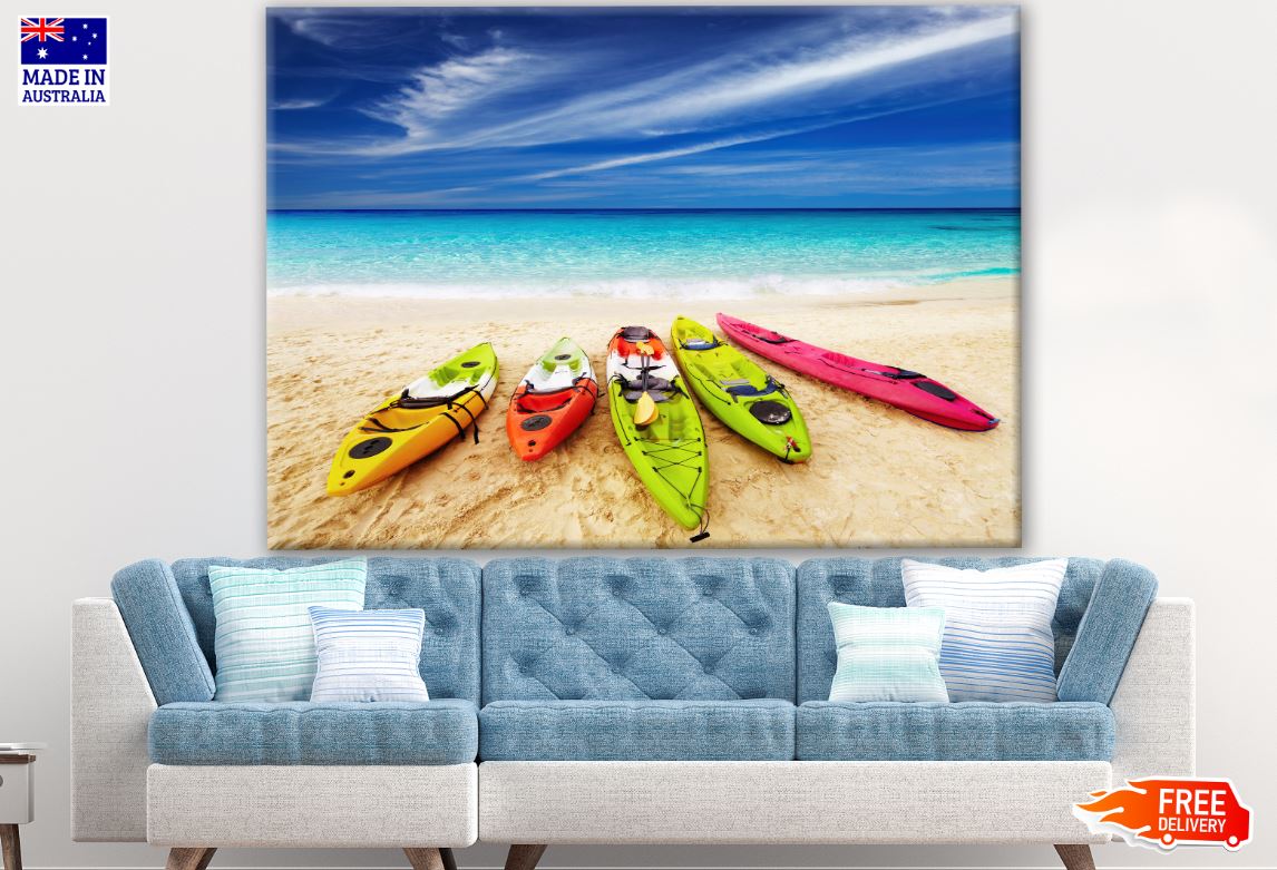 Canoes on Stunning Beach Photograph Print 100% Australian Made