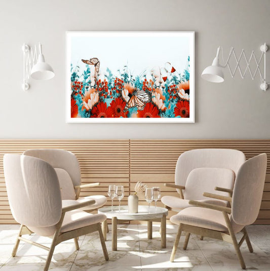 Colorful Flowers & Butterflies Digital Art Design Home Decor Premium Quality Poster Print Choose Your Sizes