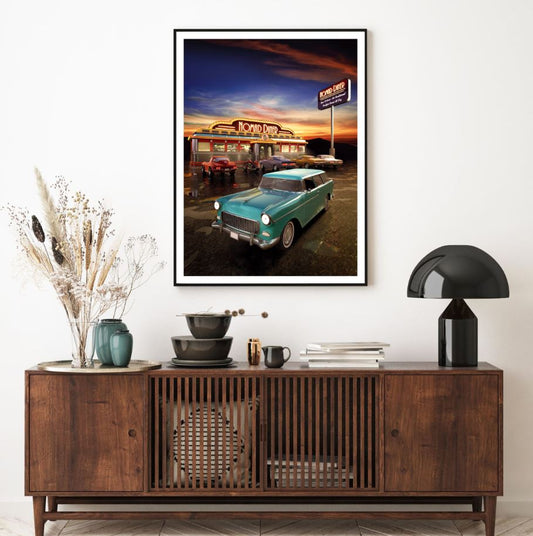 Vintage Car Near Shop Digital Art Home Decor Premium Quality Poster Print Choose Your Sizes