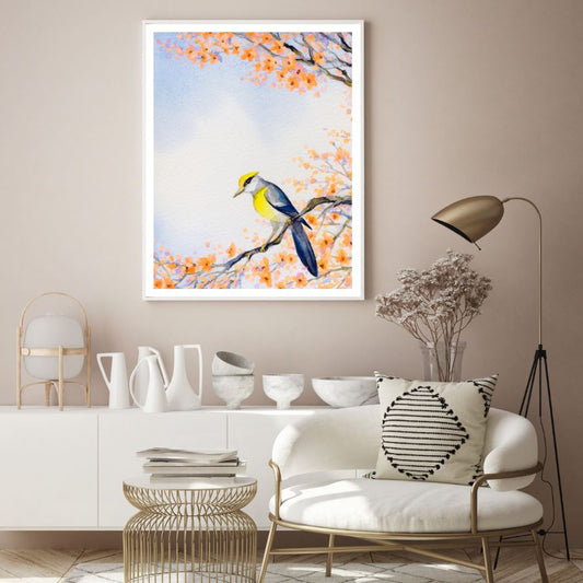 Bird on Tree Watercolor Painting Home Decor Premium Quality Poster Print Choose Your Sizes