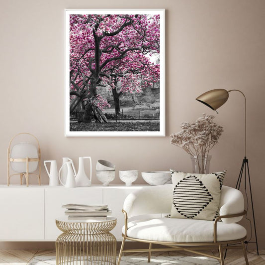 Pink Flower Trees B&W Photograph Home Decor Premium Quality Poster Print Choose Your Sizes