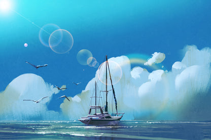 Boat on Sea Oil Painting Home Decor Premium Quality Poster Print Choose Your Sizes
