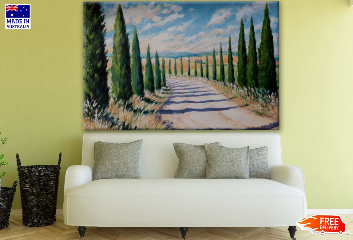 Road Between Trees Watercolor Painting Print 100% Australian Made
