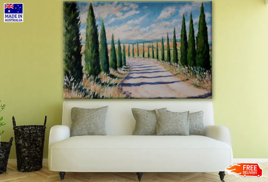 Road Between Trees Watercolor Painting Print 100% Australian Made