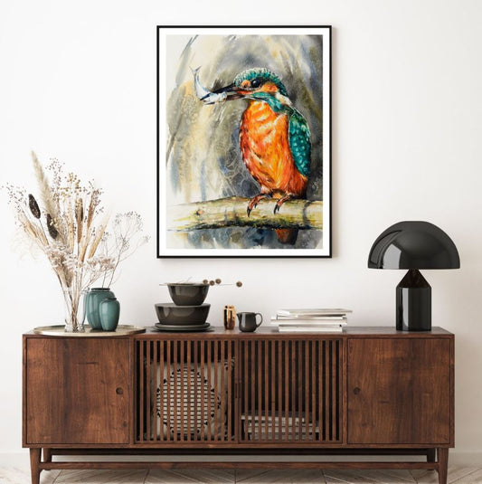 Kingfisher Bird Watercolor Painting Home Decor Premium Quality Poster Print Choose Your Sizes